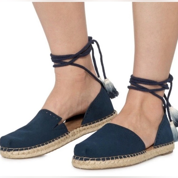 Toms Shoes - TOMS NWOB Womens Katalina Suede Lace Up Espadrille Flats Shoes Navy Blue Sz 7.5